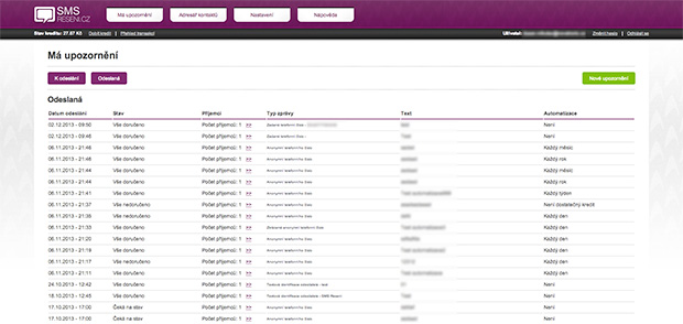Seznam odeslaných SMS